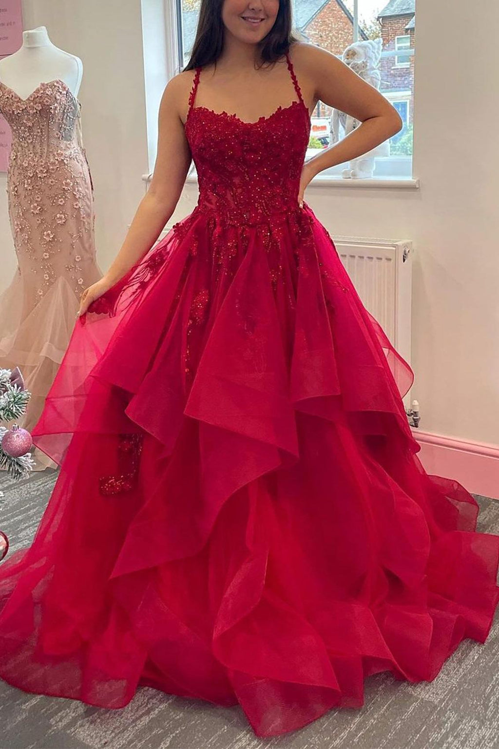 open lace back dress Ladivine CC489 Formal Long Lace Applique Prom Dress main image 0