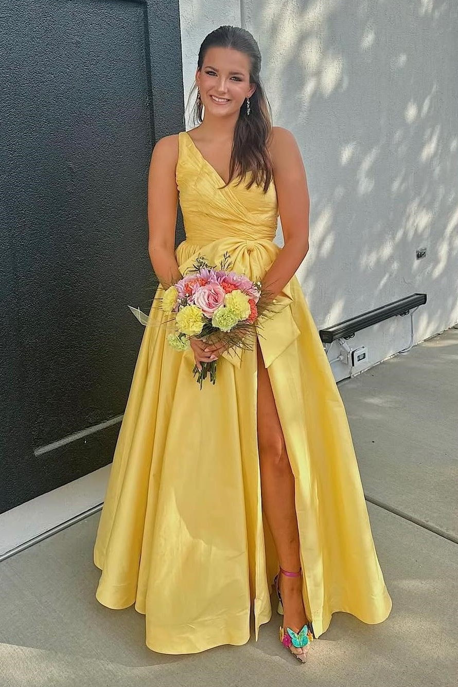 One Shoulder Orange Pleated A-Line Prom Dress with Bow FancyVestido One Shoulder Orange Pleated A-Line Prom Dress with Bow FancyVestido