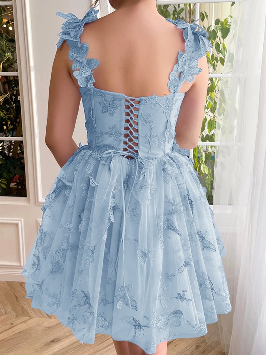 Straps Lilac Corset A-Line Prom Dress with 3D Butterfly