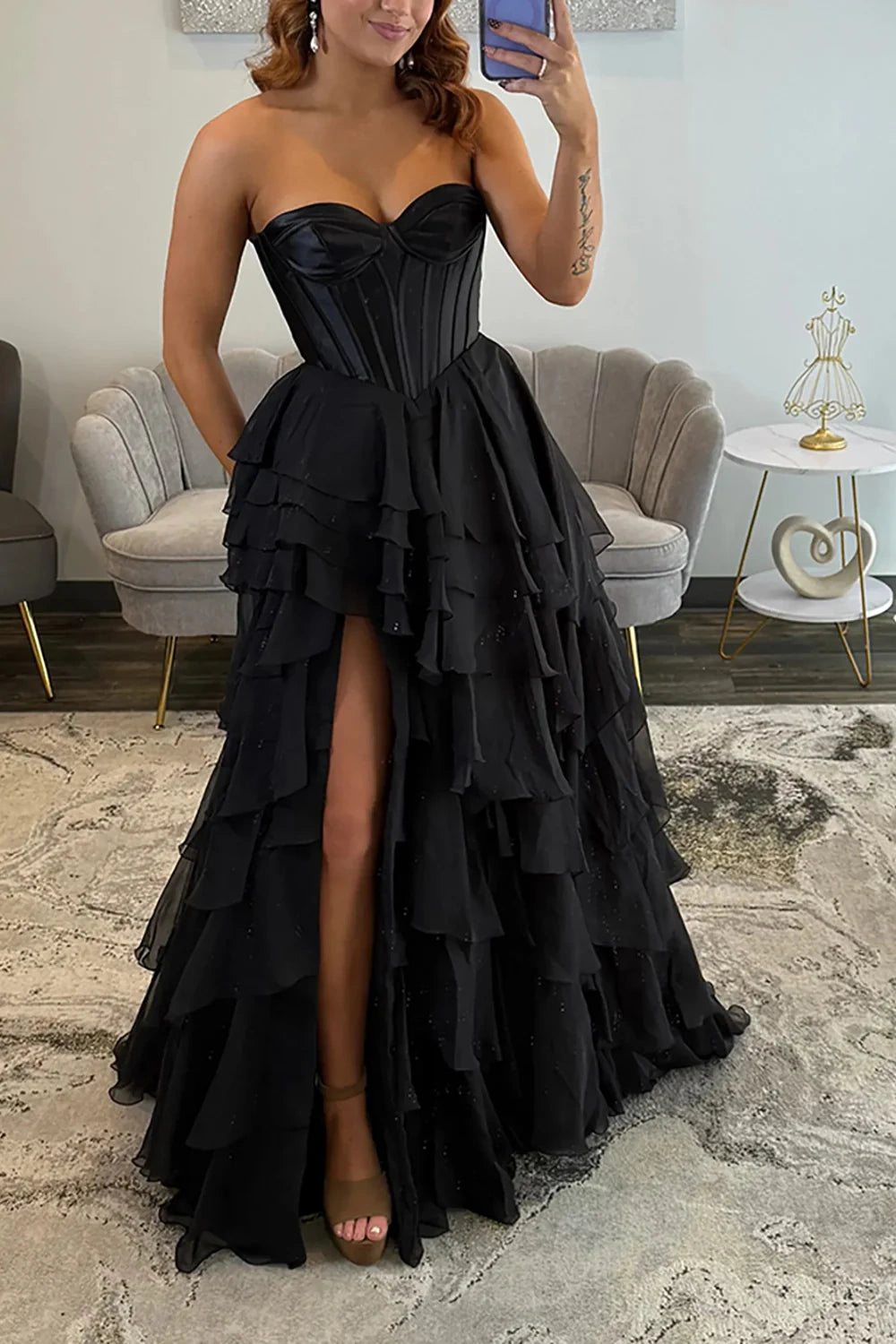 Sweetheart Sleeveless A-Line Empire Tiered Chiffon Party Prom Dress