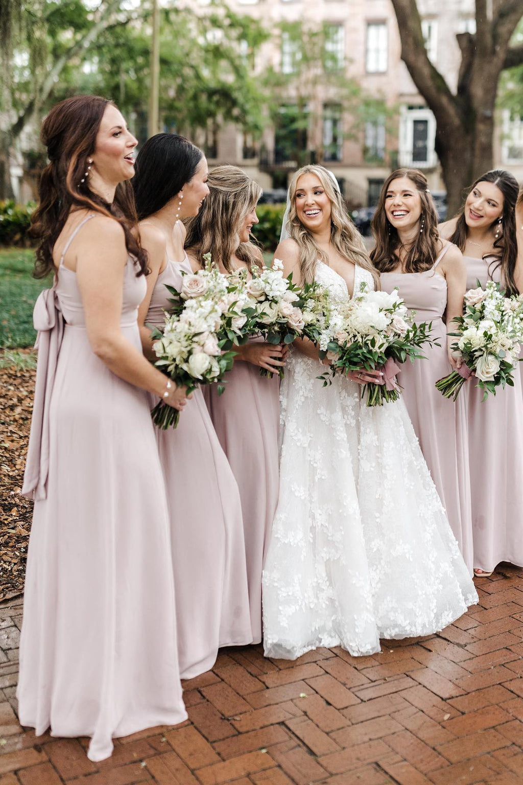 princess polly baby blue dress Blush Pink Crew Neck Lace Top A-Line Bridesmaid Dress – FancyVestido main image 1