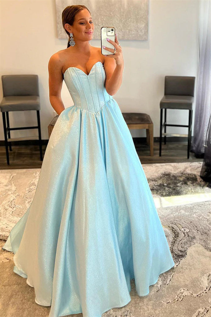 a line formal dress with pockets Light Blue Sweetheart A-Line Color:Dark Blue Wash Lace Up Back Embellishment Do You Love Horrible Category_Short Dresses