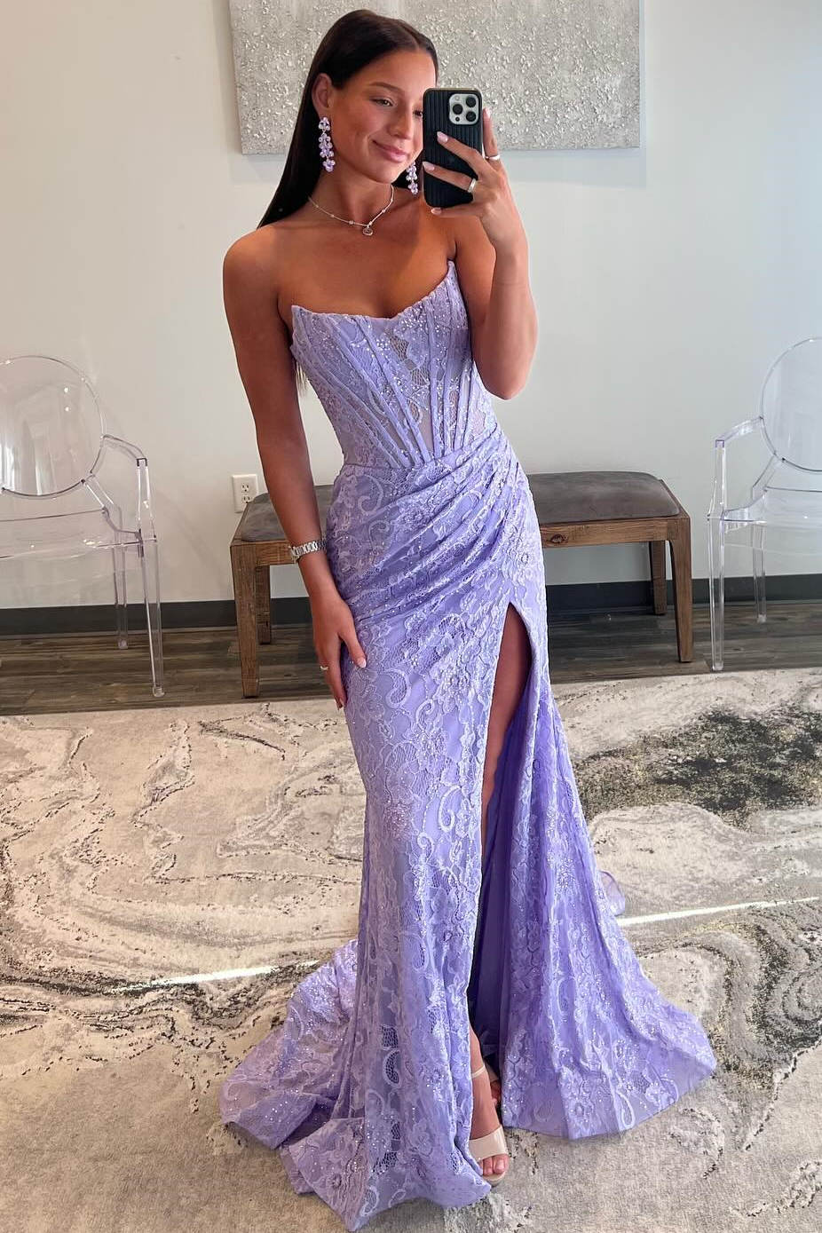 purple mermaid dress Lilac V Neckline Gown 37414 Spaghetti Straps Sleeves Purple Sequined Spaghetti Strap Mermaid