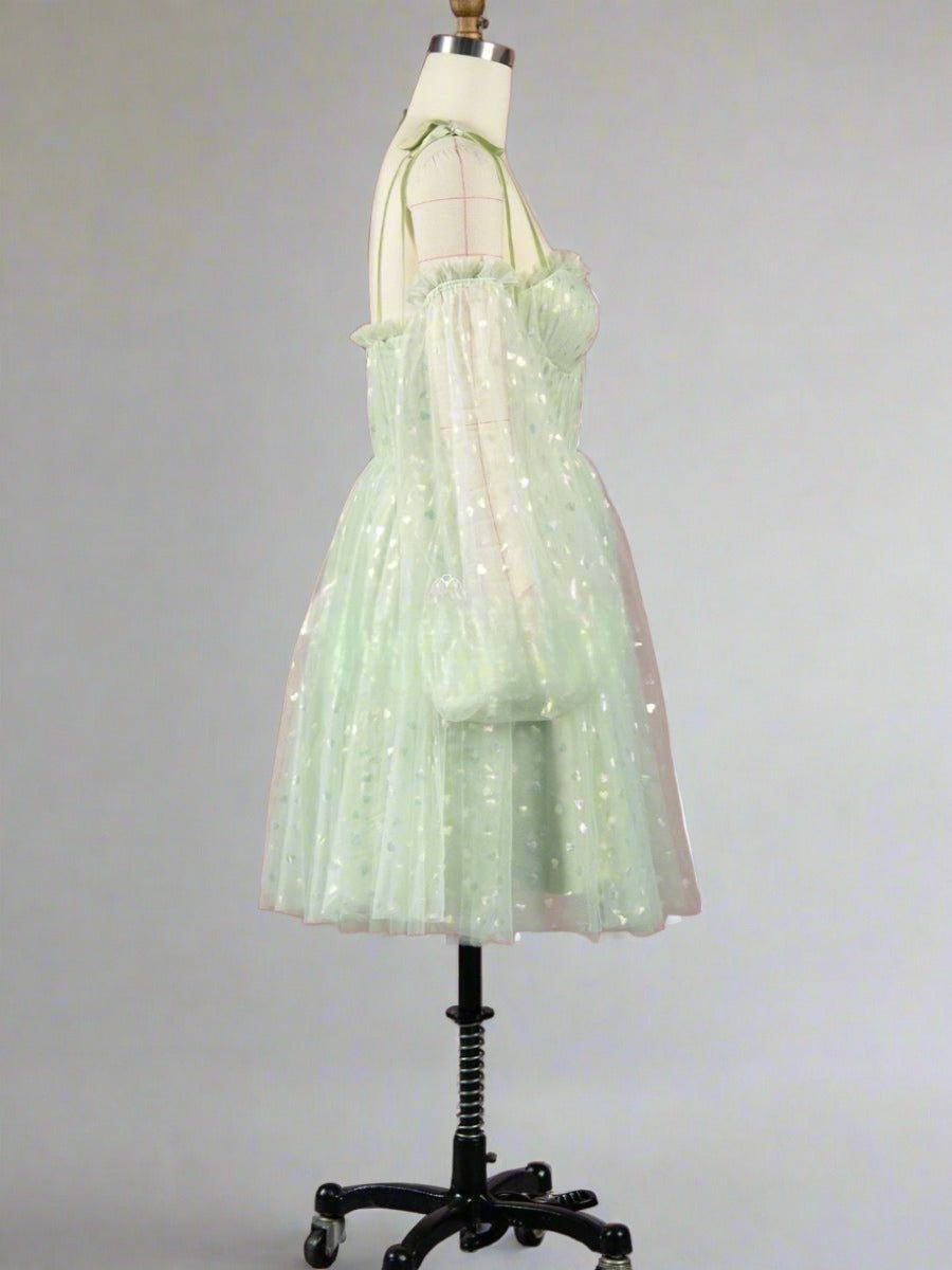 Sweetheart Mint Green Hearty Short Party Dress with Sleeves