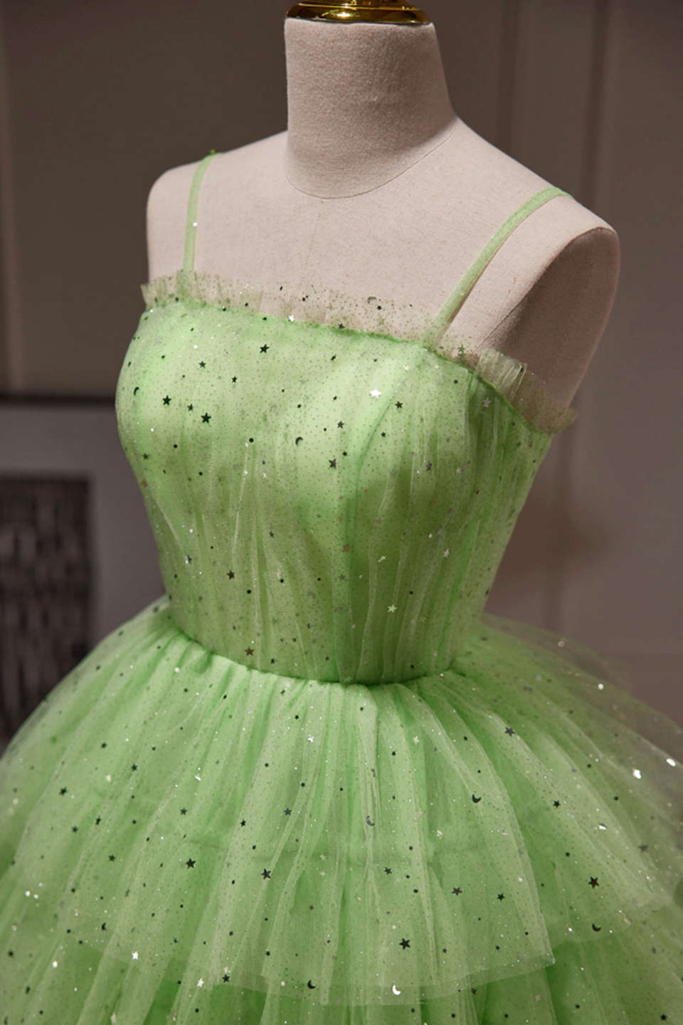 Straps Mint Green Layered Short Party Dress with Stars