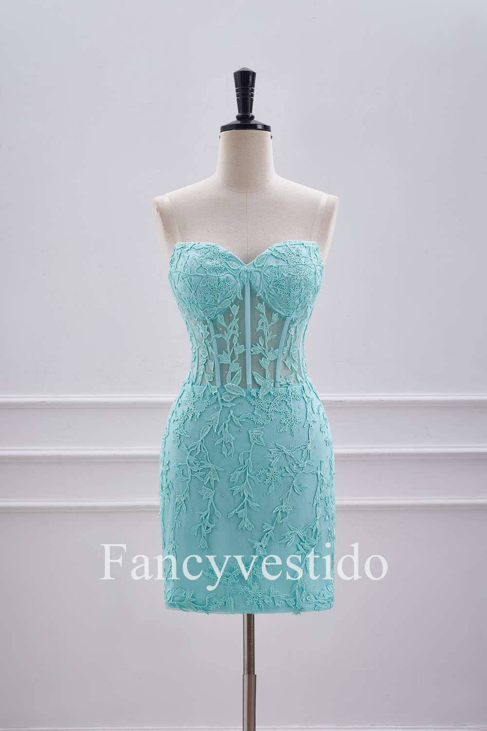 Strapless Aqua Blue Corset Tight Homecoming Dress with Appliques