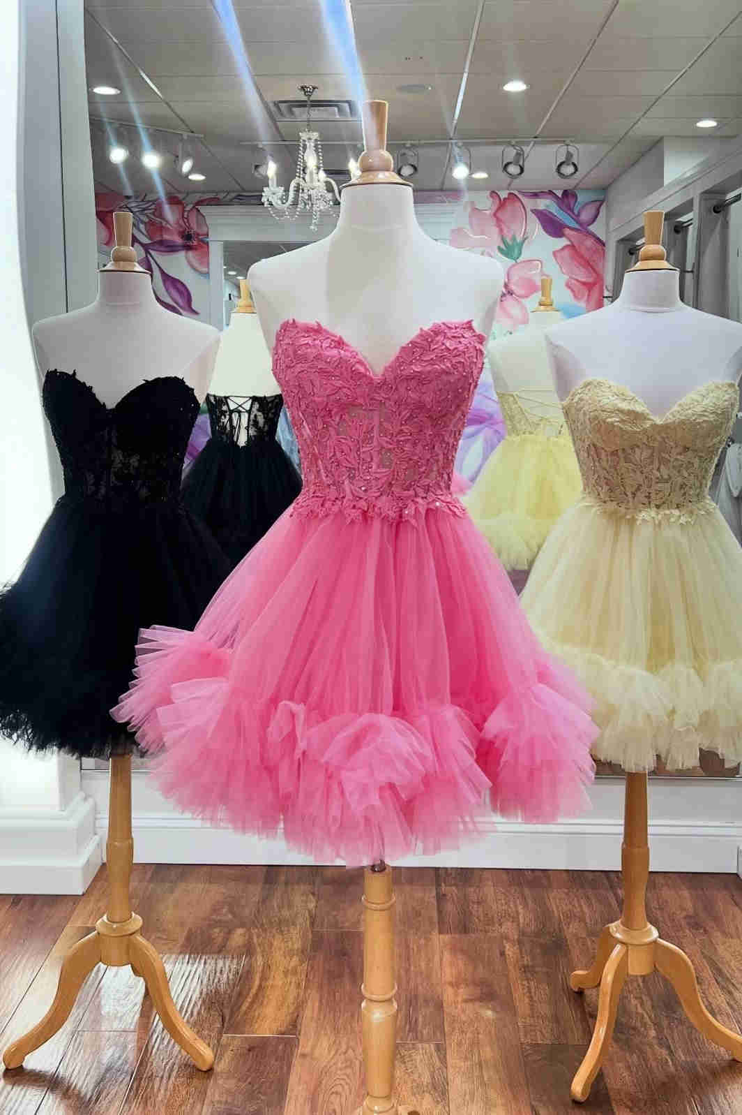 Sweetheart Light Blue Sheer Corset Ruffle Homecoming Dress with Appliques