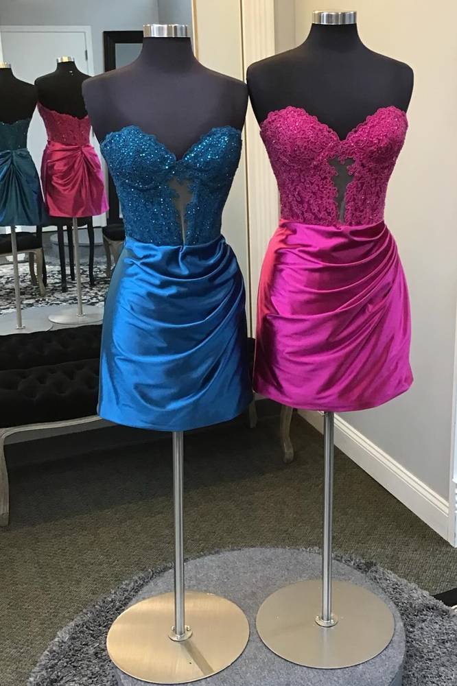 Sheath/Column Sweetheart Short Corset Ruched Retro Semi Formal Dresses