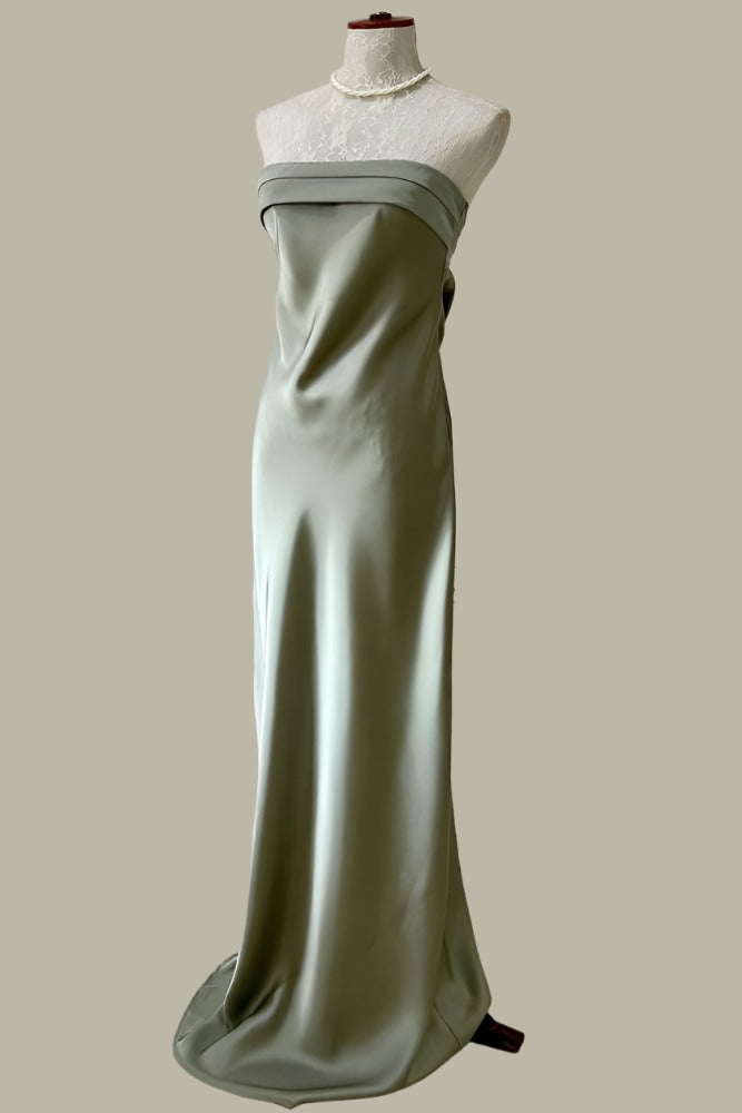 sage green backless dress Strapless Maxi lustrous finish Command attention Beaded Dress With Asymmetric Color:As picture Strapless Dresses