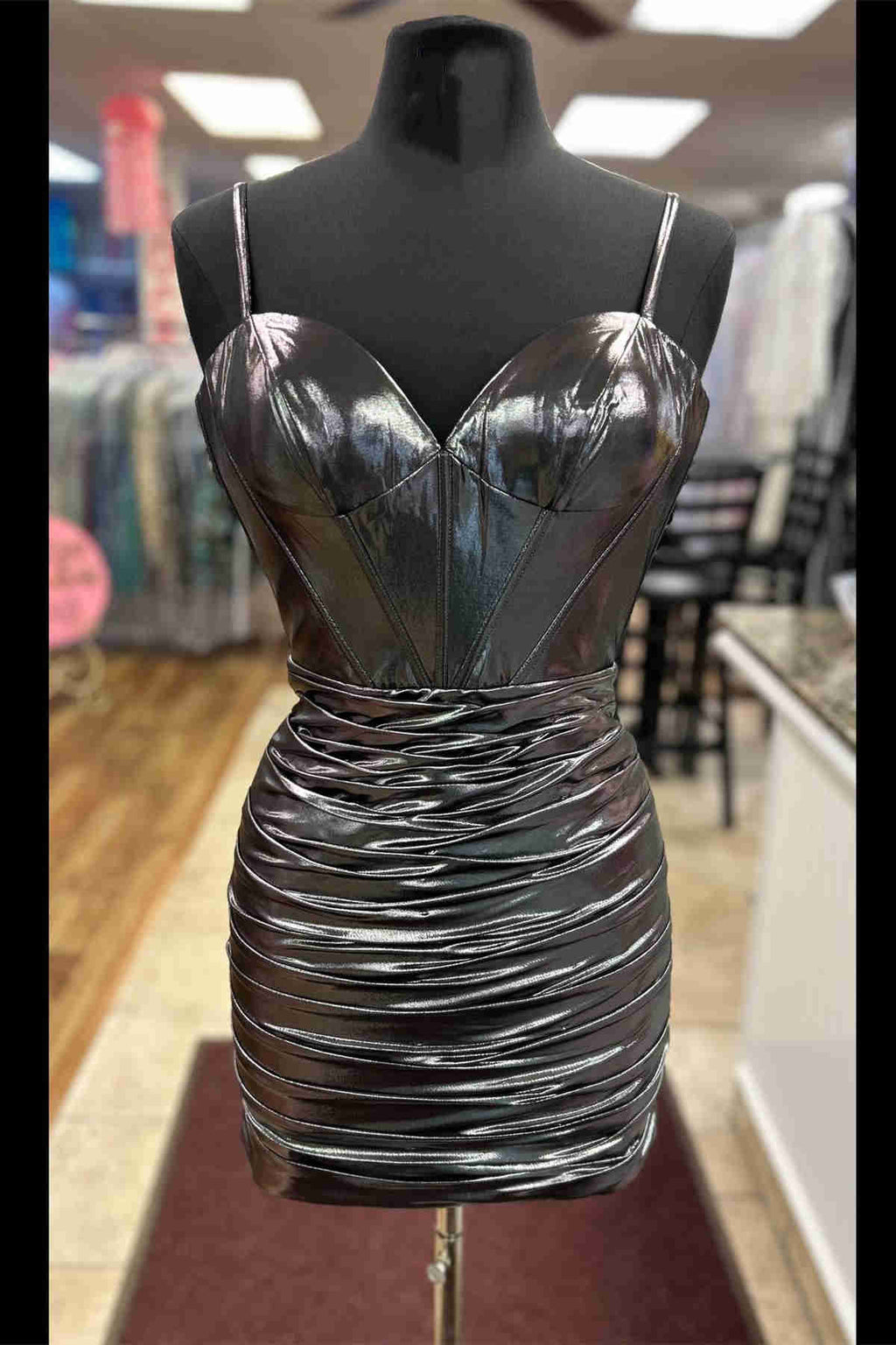 Straps Metallic Black Pleated Bodycon Homecoming Dress – FancyVestido