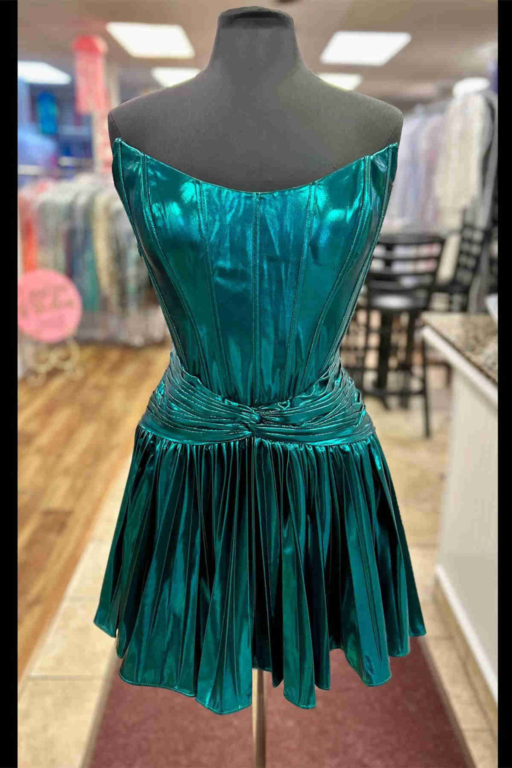 slim fit dress slacks Dark Green Satin Strapless Pleats Mini Sleeveless Homecoming Dress