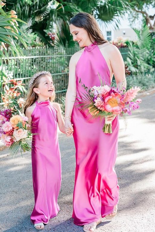 Sky Blue Halter Satin Long Bridesmaid Dress