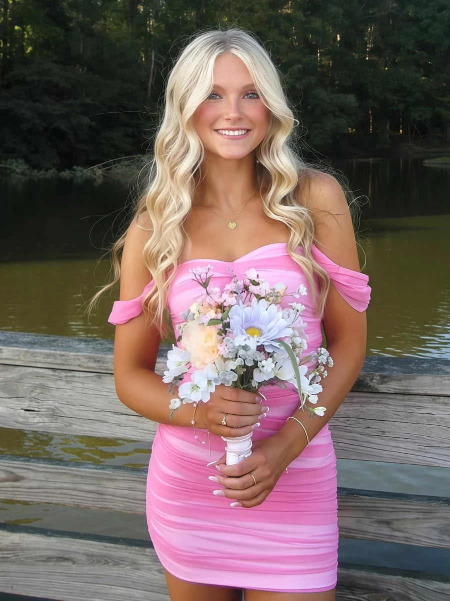 Sweetheart Corset Ruched Tight Homecoming Dress with Off Shoulder