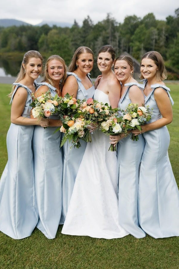 bridesmaid dresses light blue A Line V Neck Chiffon Long with Slit LD0 Lovedreamdress Baby Blue Wedding Bridesmaid Dress