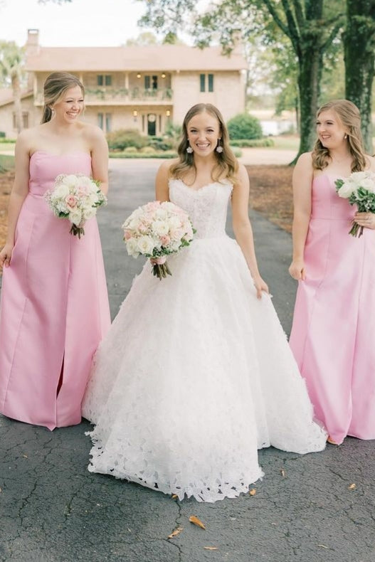Strapless Pink A-Line Bridesmaid Dresses with Bow FancyVestido Strapless Pink A-Line Bridesmaid Dresses with Bow FancyVestido