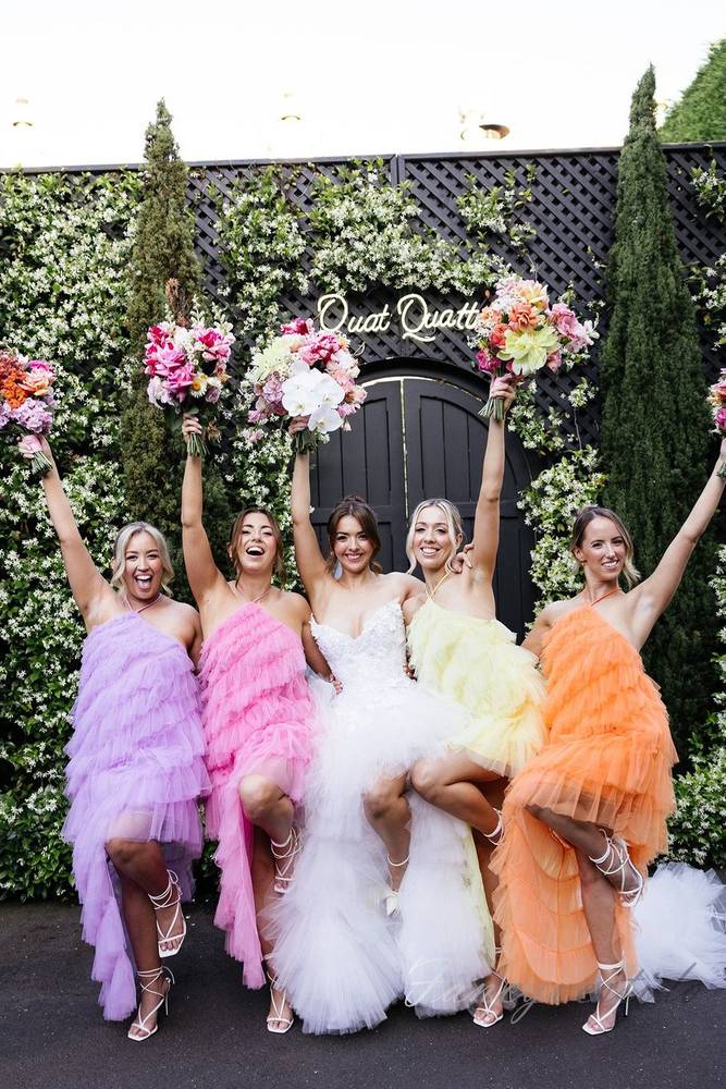 Halter Hot Pink Tulle Layered Bridesmaid Dress
