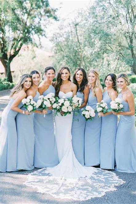 Sky Blue Halter Chiffon Long Bridesmaid Dress