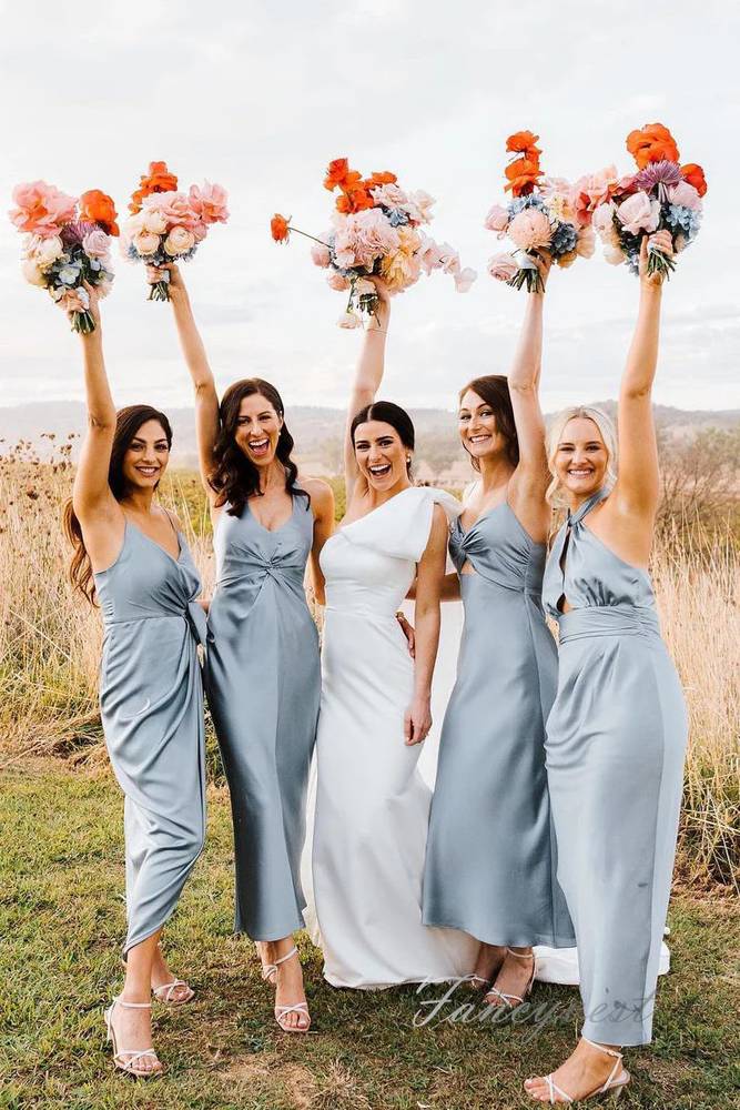 Blue Halter Satin Mismatched Bridesmaid Dress