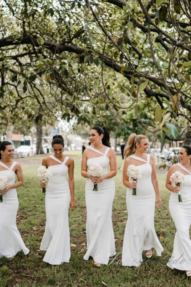 Asymmetrical Straps Long Mermaid Bridesmaid Dress