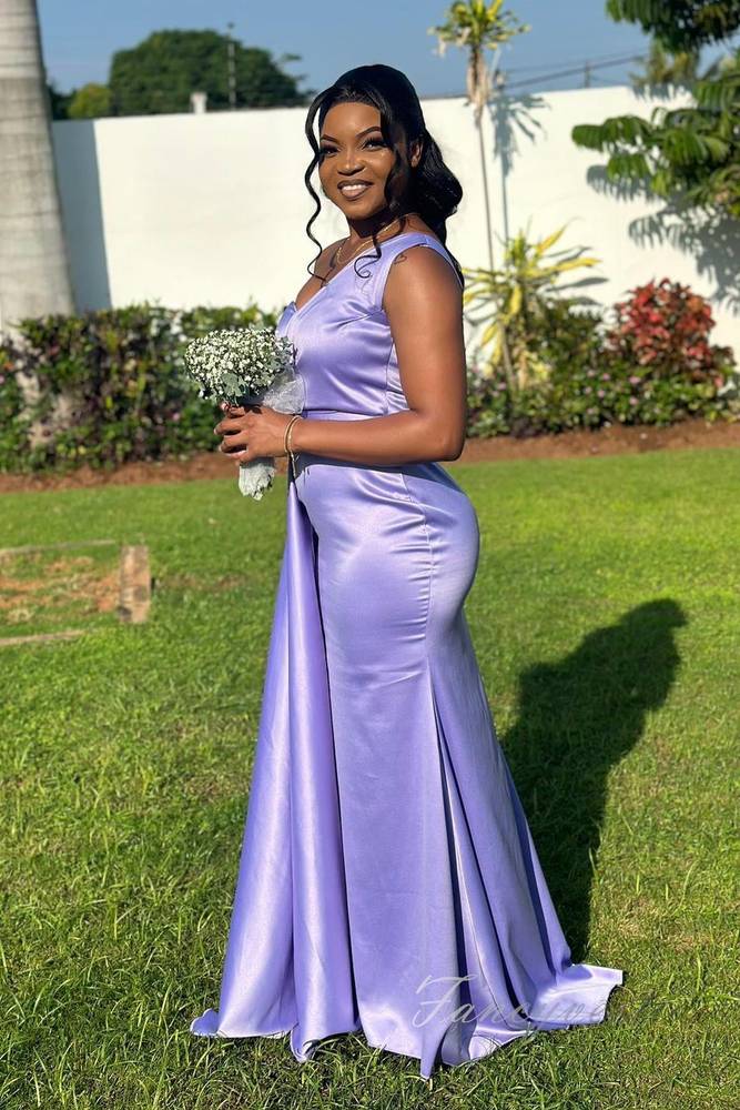 Purple One Shoulder Satin Long Bridesmaid Dress