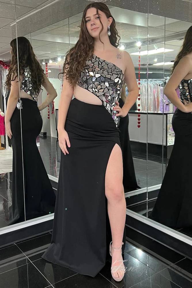 Royal Blue Sequin Mermaid Slit Prom Dress with One Shoulder