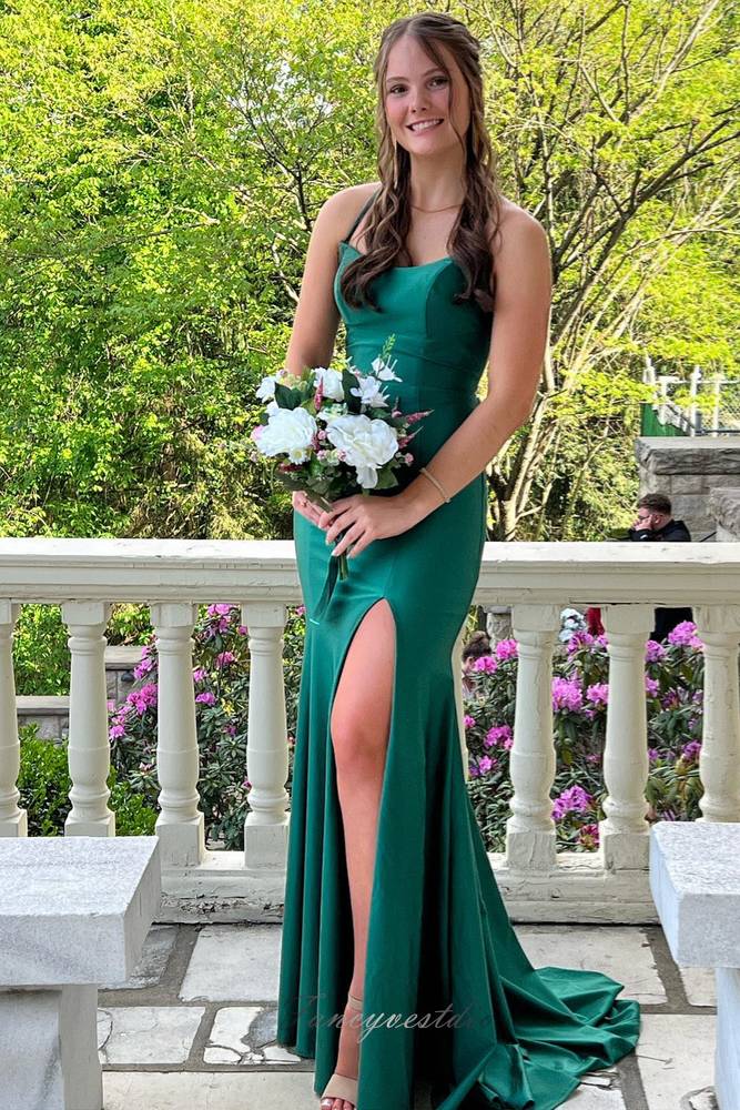crew neck formal dress Green Mermaid Slit Prom with Lace-up Back searchable:asymmetry Pink Strapless Chiffon Maxi and unforgettable Color:Crystal Orange