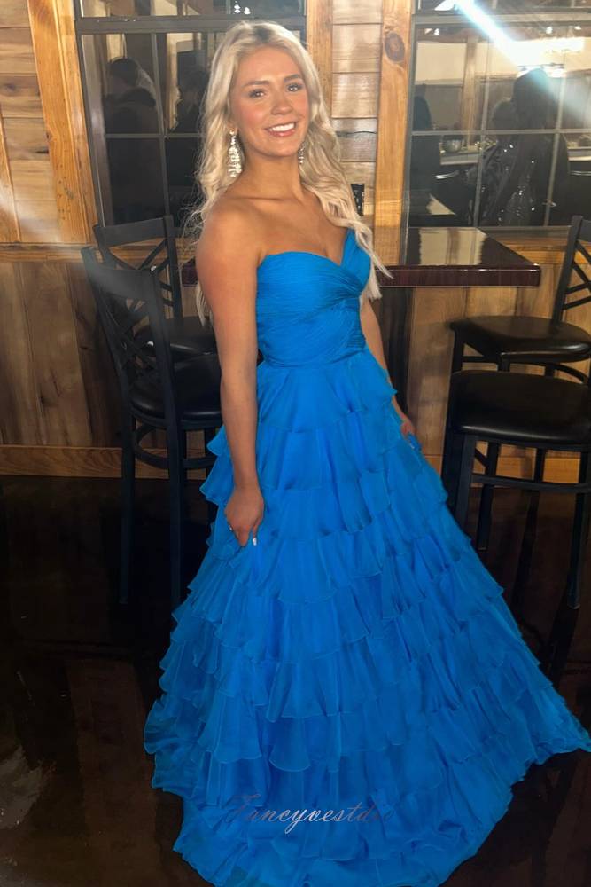 Blue Sweetheart Twist Kont Ruffle A-Line Prom Dress