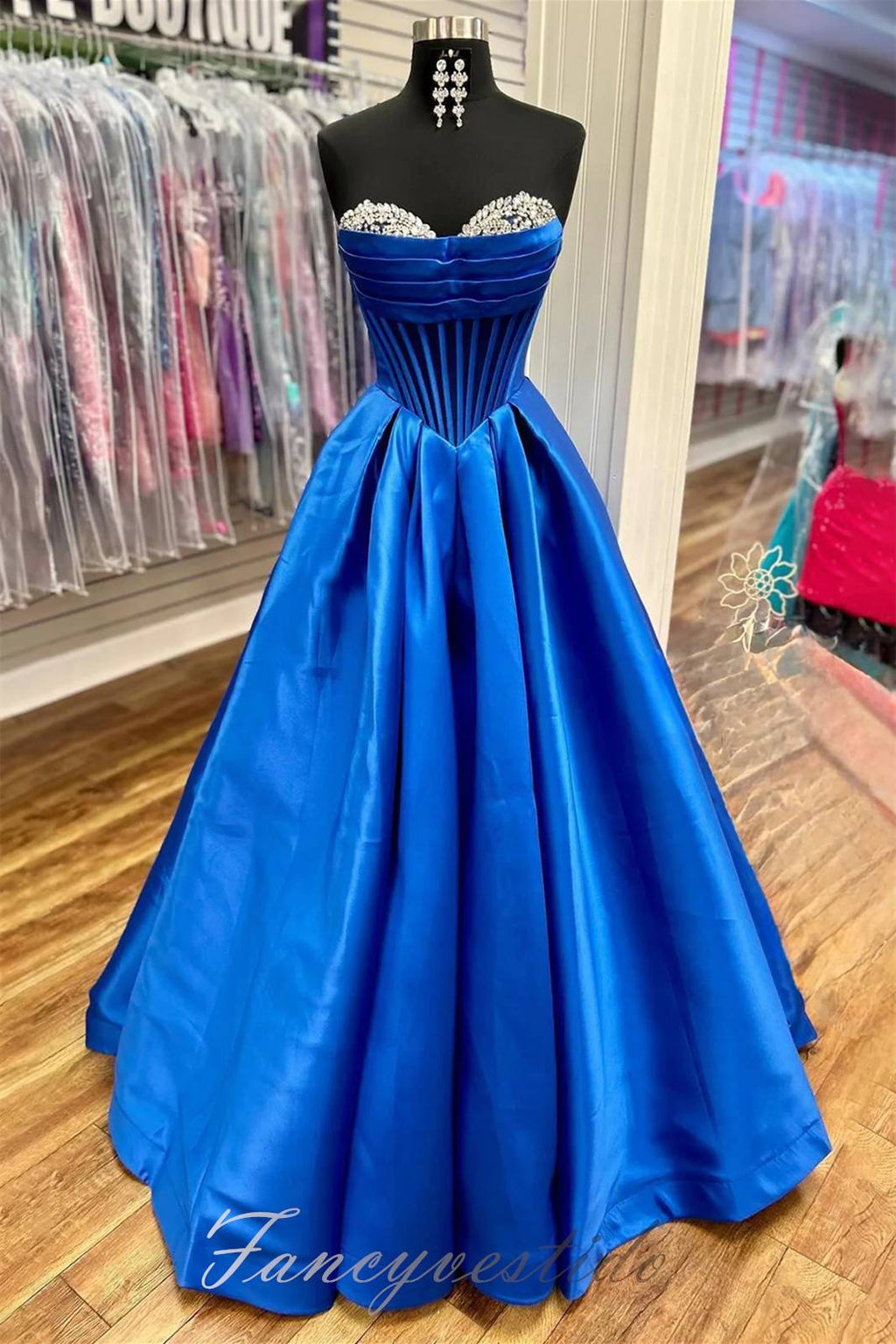 blue corset top prom dress Royal Blue Corset Prom Dress With Lace and Slit, MP1072