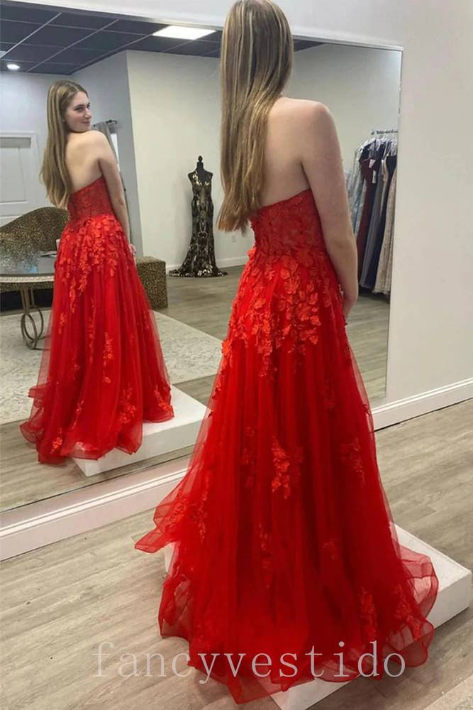 Elegant Sweetheart Black Applique Tulle Prom Dress