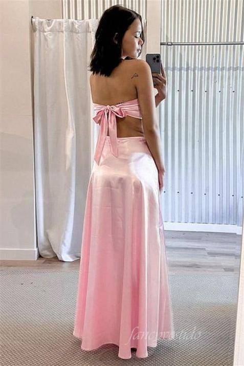 Sweetheart Pink Cutout Party Dress with Bow Back
