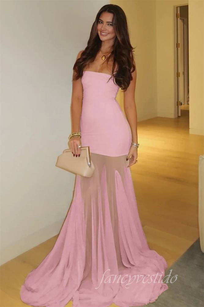 Sexy Yellow Strapless Sheath Mermaid Prom Dress