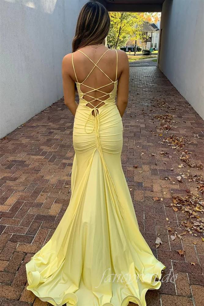 Sexy Double Straps Slit Mermaid Prom Dress with Lace-Up