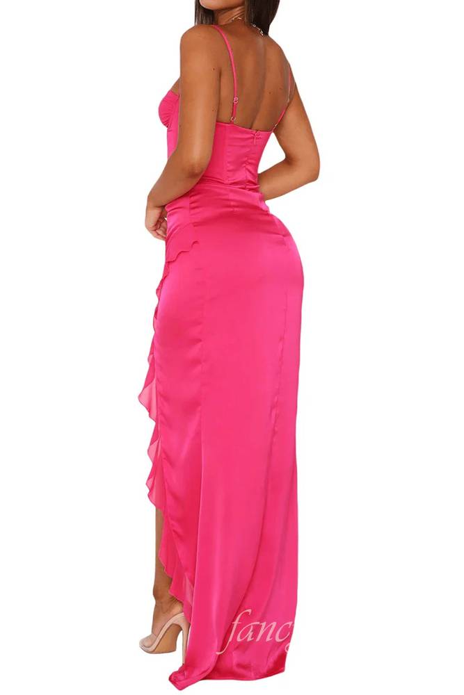 Fuchsia Straps Corset Tulip Foraml Party Dress