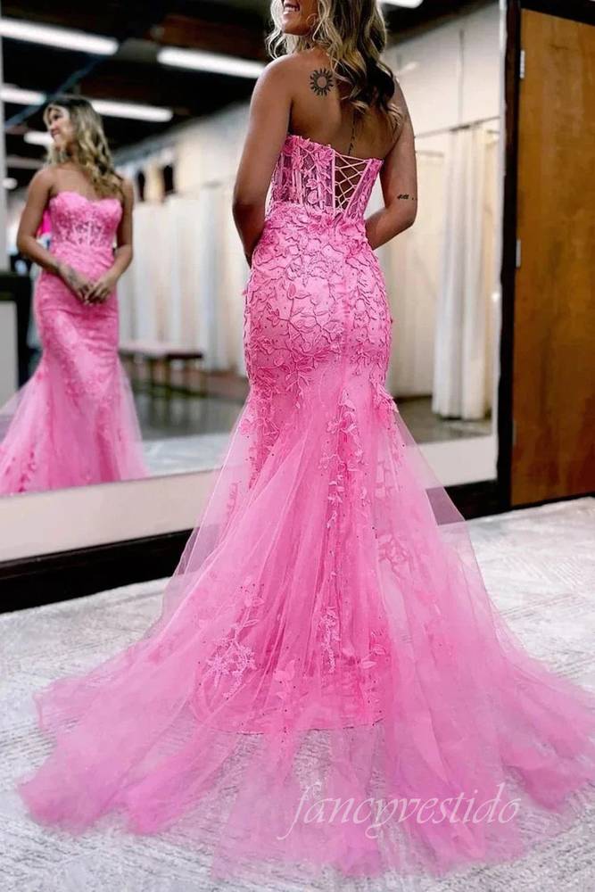 Sweetheart Lilac Lace Applique Mermaid Prom Dress