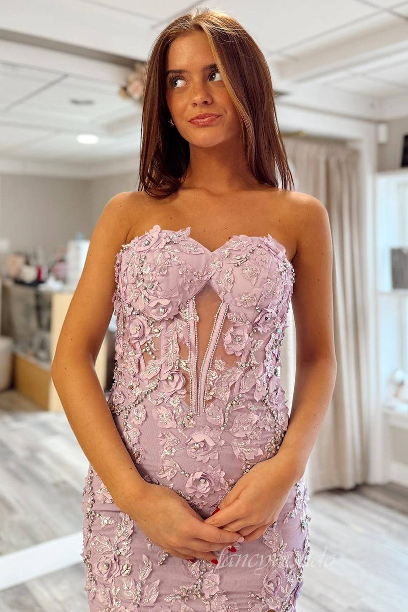 Lilac Sweetheart Applique Mermaid Prom Dress with Slit