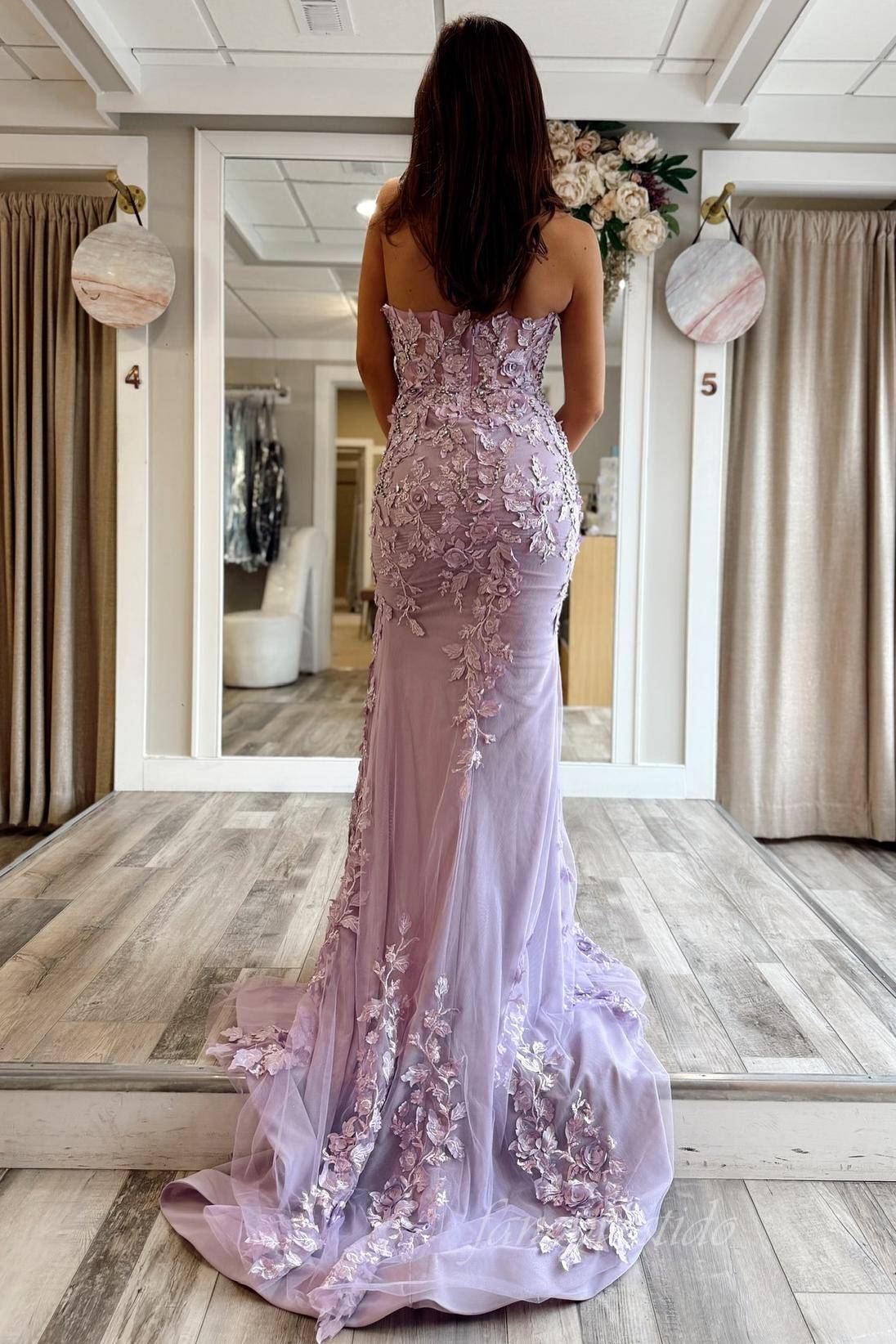 Lilac Sweetheart Applique Mermaid Prom Dress with Slit