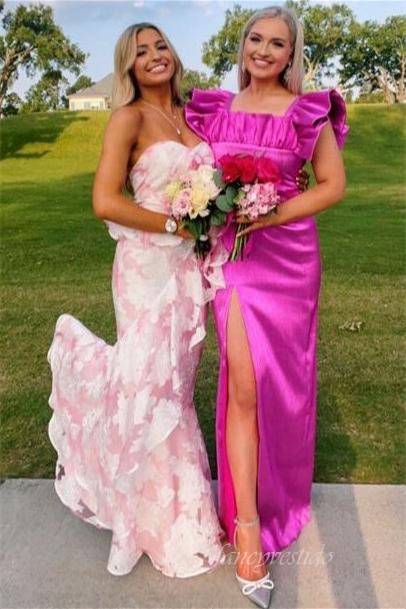 Sweetheart Floral Print Layered Mermaid Prom Dress