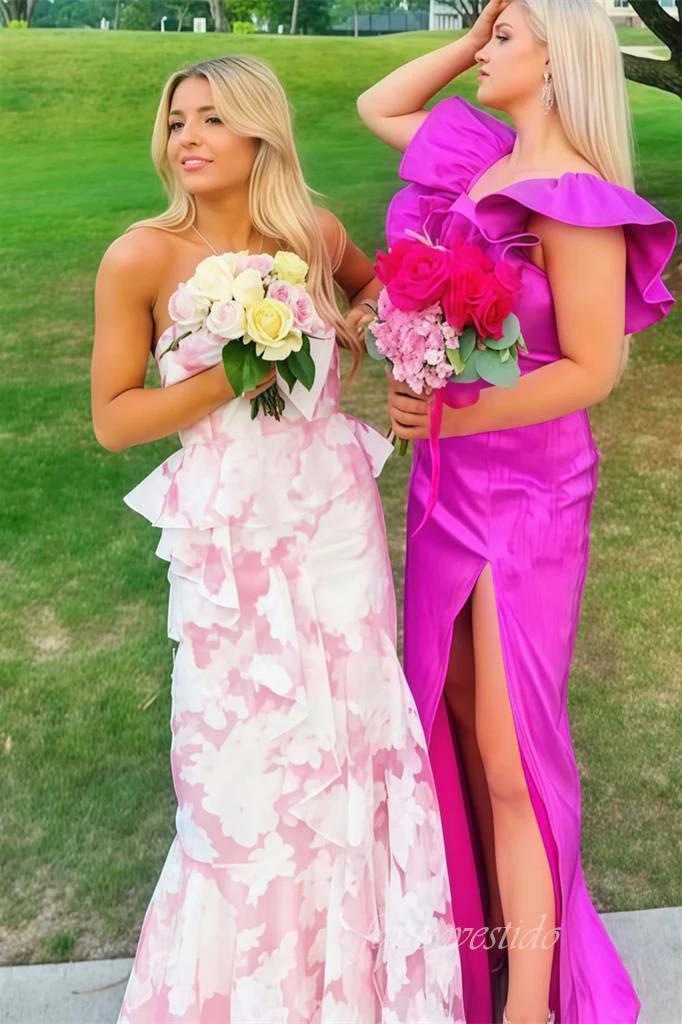 Sweetheart Floral Print Layered Mermaid Prom Dress