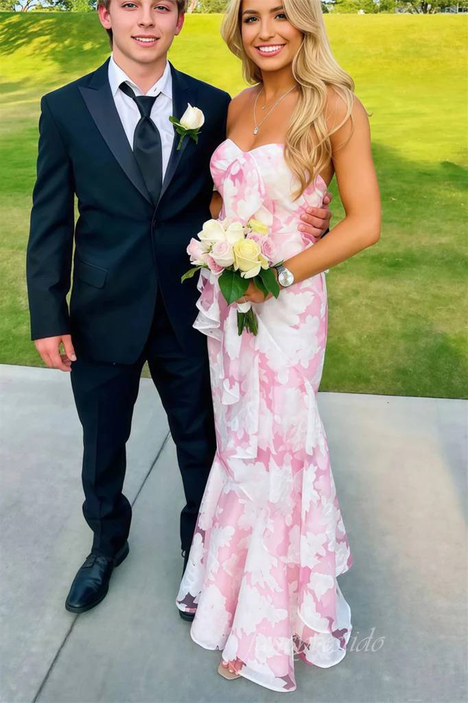Sweetheart Floral Print Layered Mermaid Prom Dress