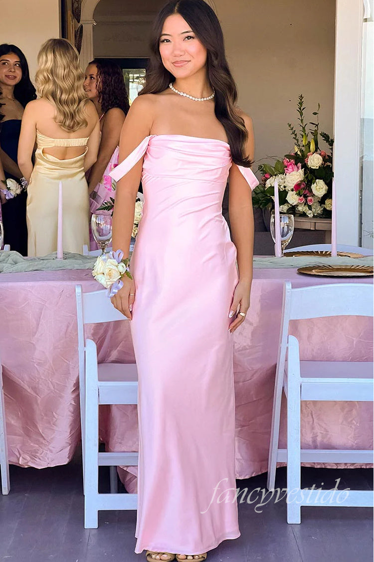 Pink Sheath Long Party Maxi Dress with Off the Shoulde