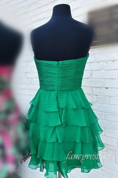 Sweetheart Green Pleated Ruffle Homecoming Dress with Bow