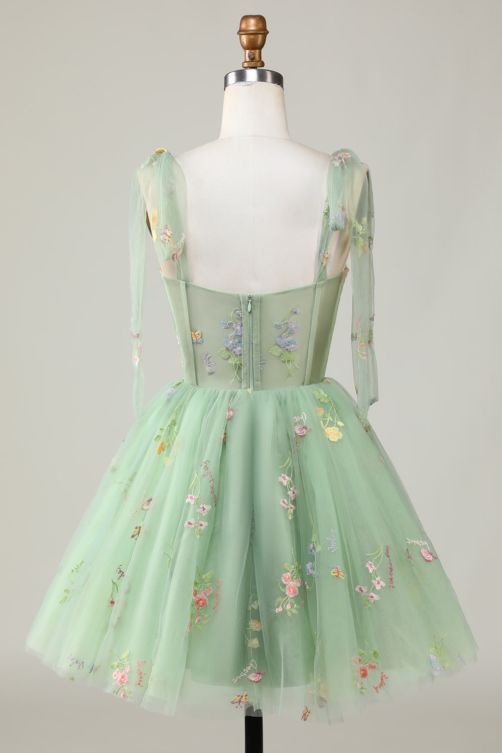 Bow Straps Embroidery Floral A-Line Homecoming Dress