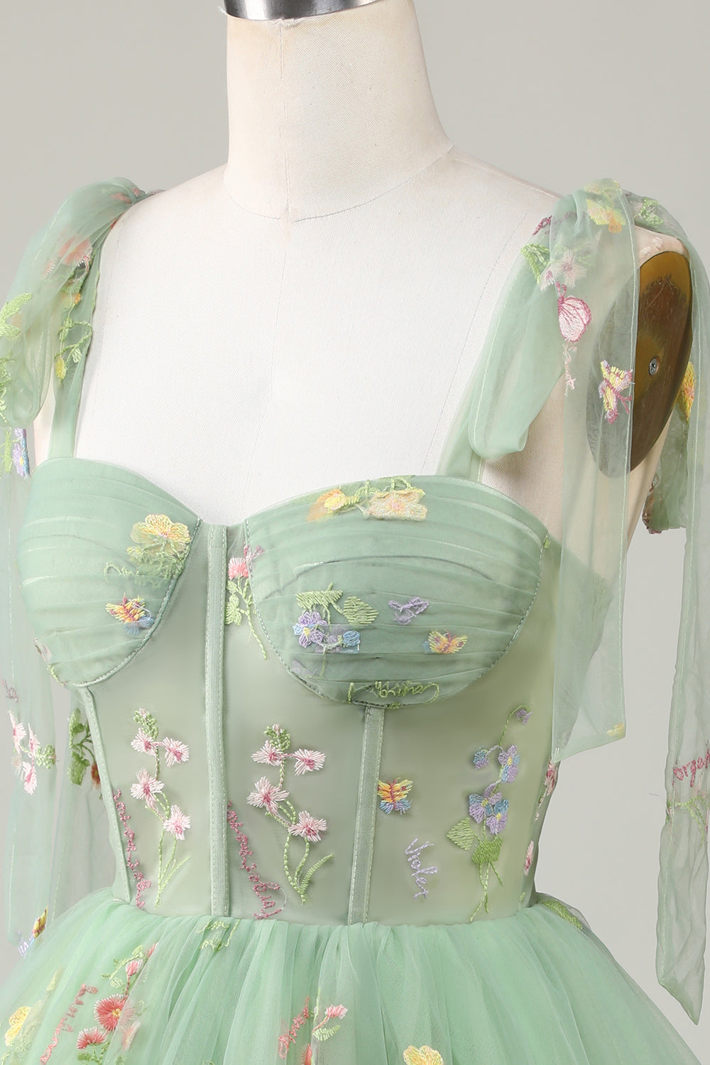 Bow Straps Embroidery Floral A-Line Homecoming Dress