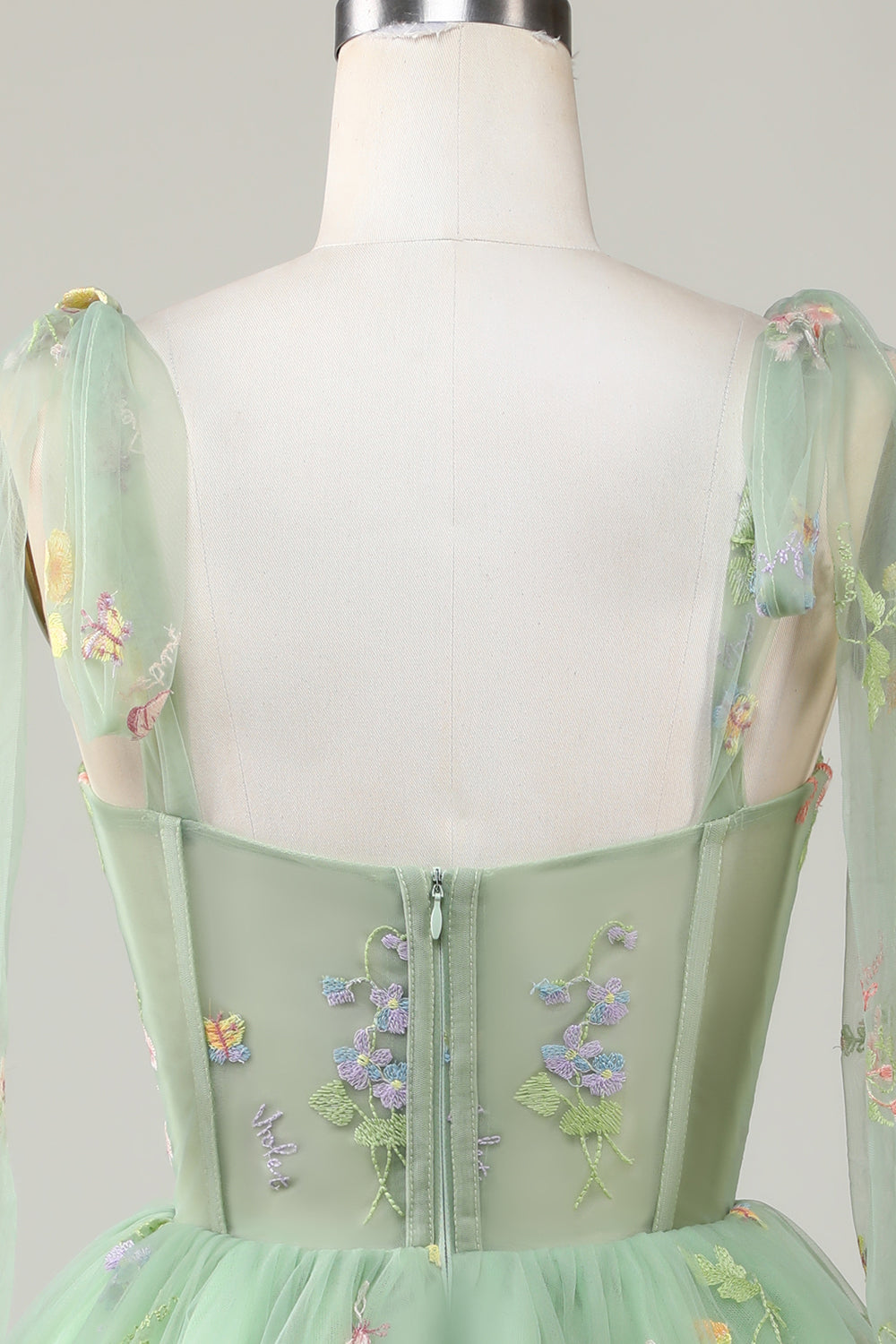 Bow Straps Embroidery Floral A-Line Homecoming Dress