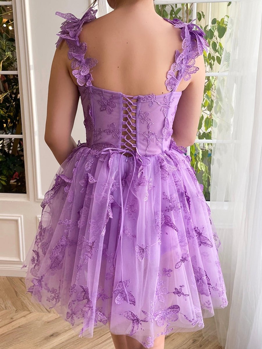 Straps Lilac Corset A-Line Prom Dress with 3D Butterfly