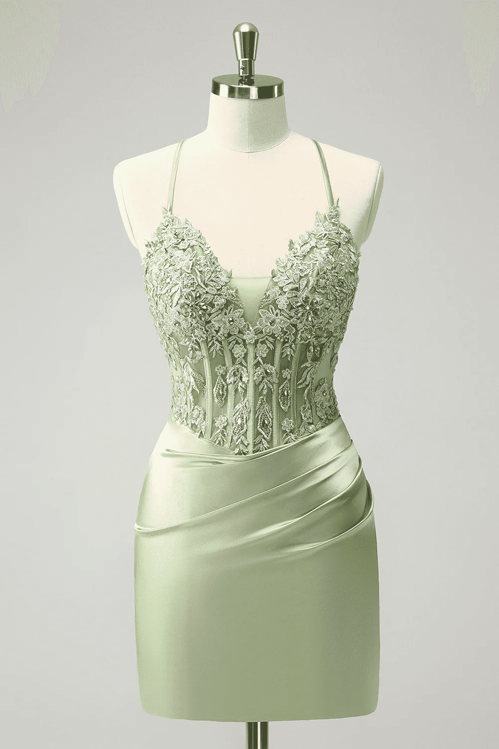 Spaghetti Straps Applique Tight Homecoming Dress