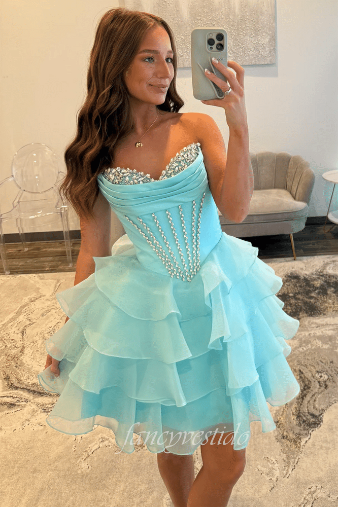 Sweetheart Corset Beaded Ruffle Homecoming Dress