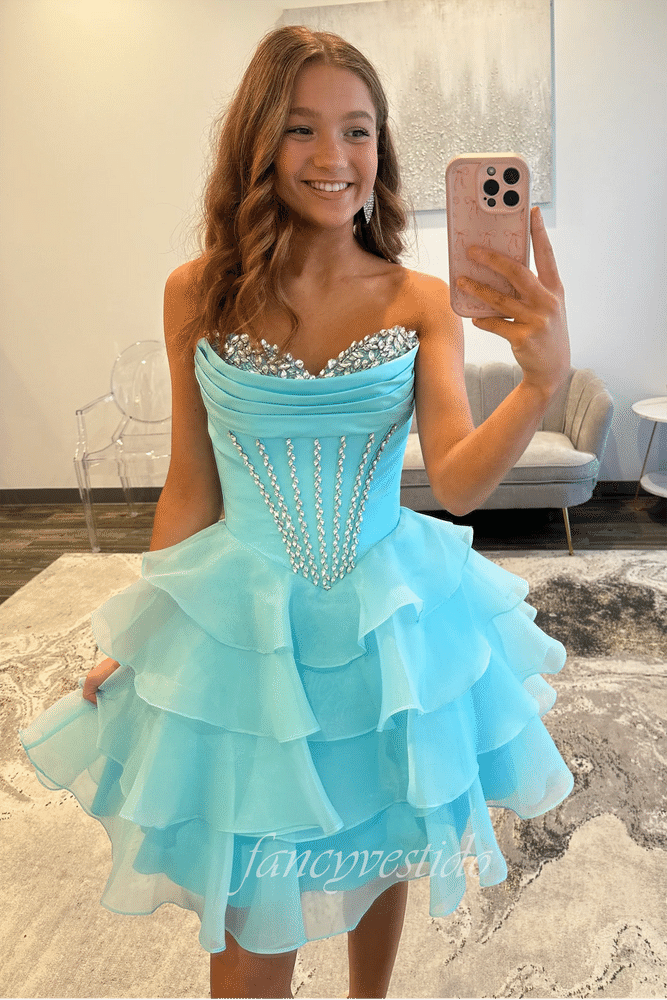 Sweetheart Corset Beaded Ruffle Homecoming Dress