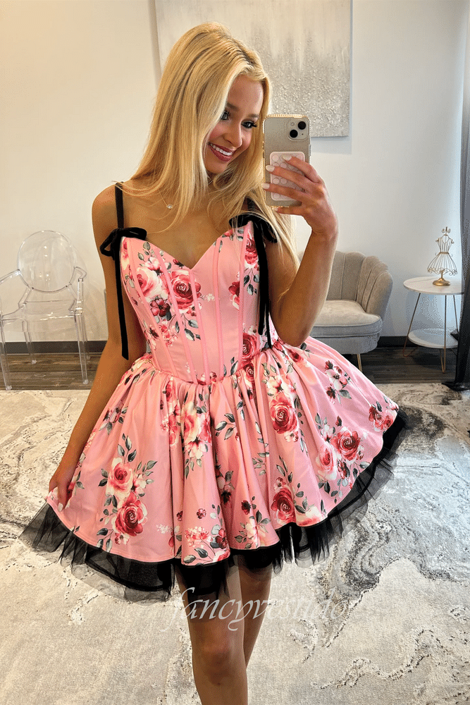 Princess Sweetheart Floral A-Line Homecoming Dress