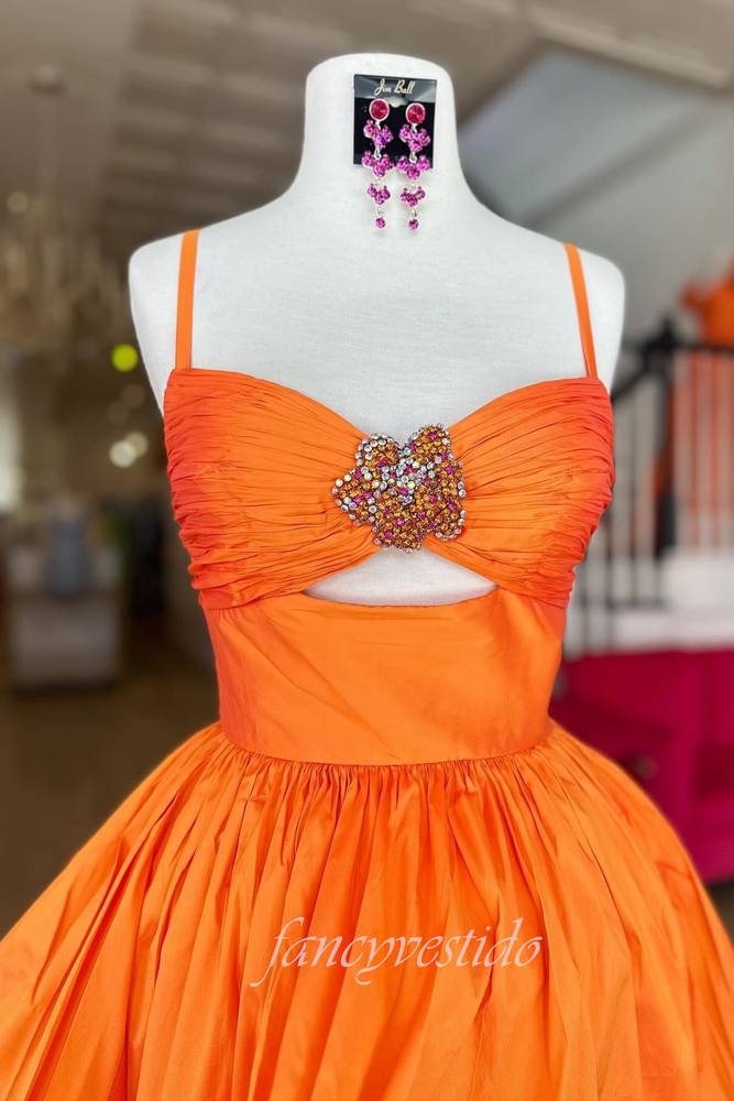 Straps Pleated A-Line Homecoming Dress with Flower
